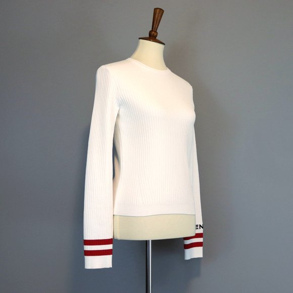 VALENTINO Logo & Stripes Cuff Rib Knit Sweater Top - Picture 7 of 15